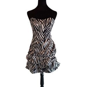Wishes Women's Zebra Print Black Strapless Bubble Hem Dress
